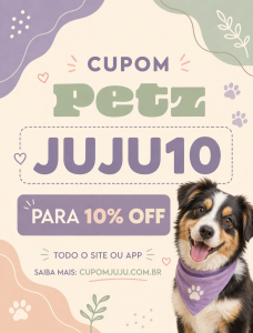 🐾 Cupom na Petz? Tenho! Use JUJU10 e ganhe 10% OFF em todo o site ou app 🛍️ 💥 Em algumas regiões, ainda rola +5% OFF na retirada em loja 👉 até 15% de desconto ✔ Sem valor mínimo ✔ Não expira ✨ Aproveita: cupomjuju.com.br